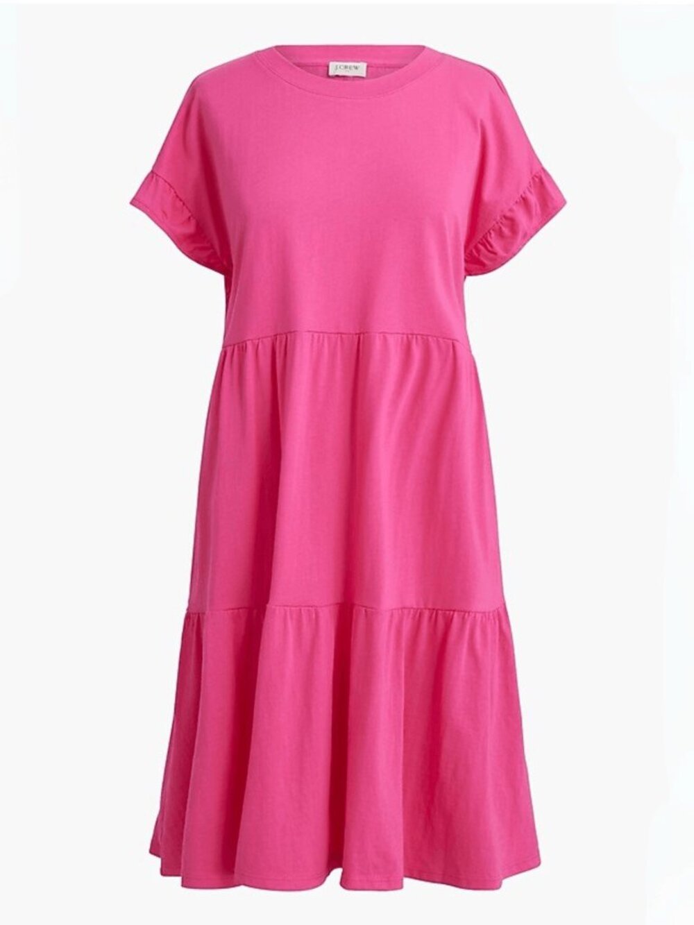 J. CREW Pink Flutter Sleeve T-shirt Dress Tiered Jersey Knit BR891